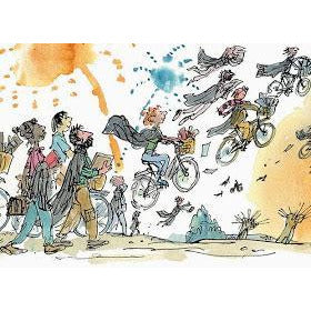 Finale/Graduation (detail) by Quentin Blake. Cambridge graduates fly off to future success. Brought to you by CuratingCambridge.co.uk