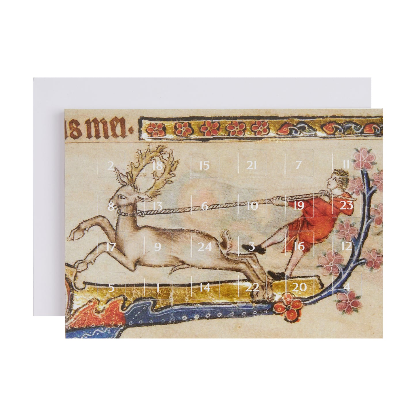 Advent card with envelope - stag and man from the Macclesfield Psalter. From the illuminated manuscript collection of the Fitzwilliam Museum.