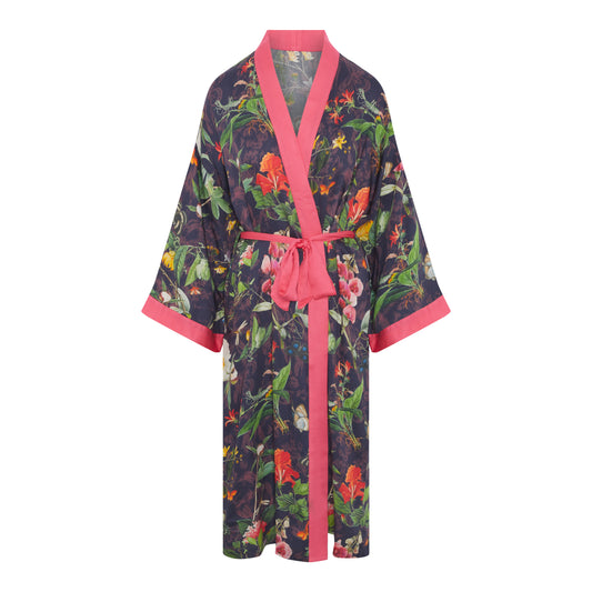 Aubergine with Pink Fleur d-Orleans - Kimono gown