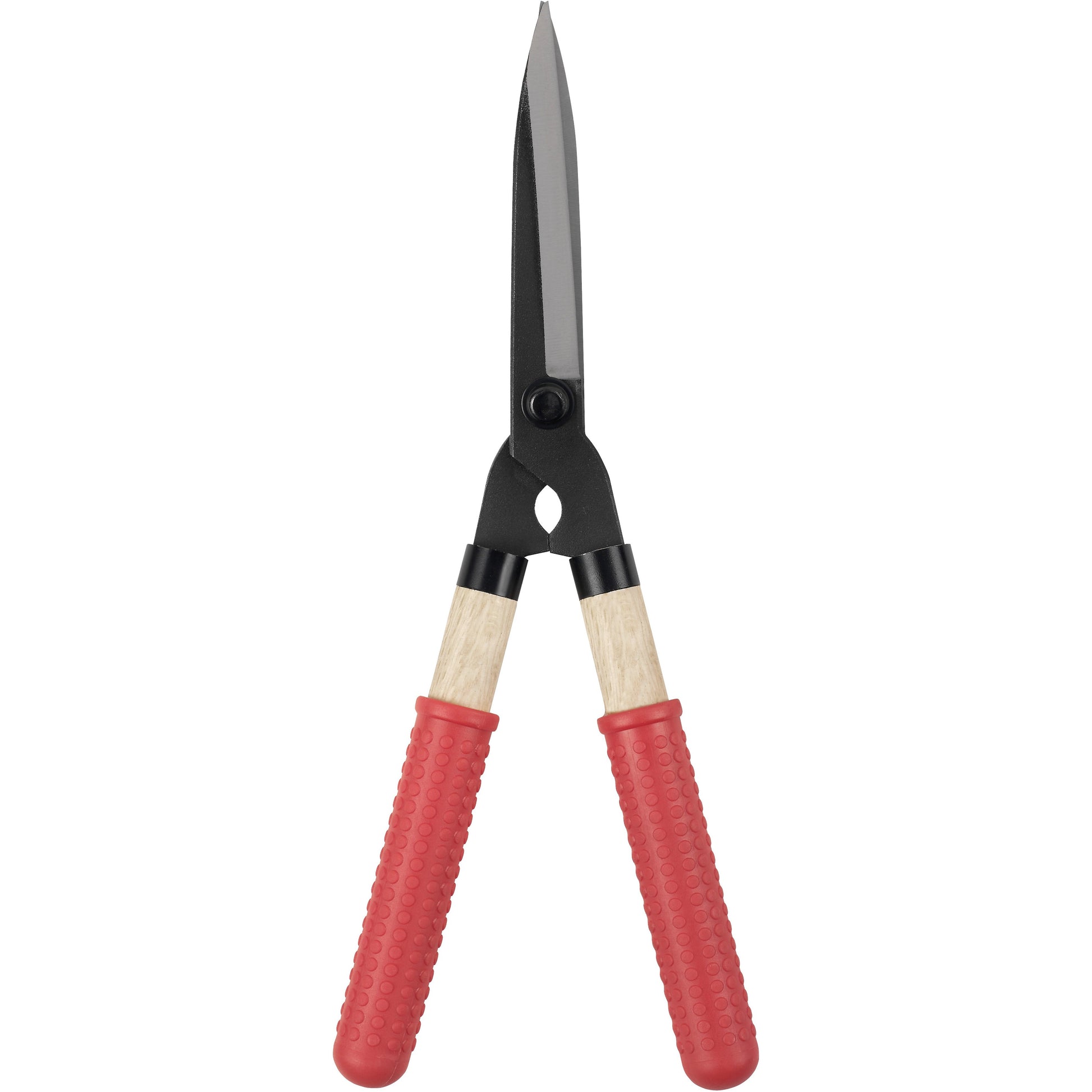 Mini shears by Niwaki. Made in Japan. SK steel blades, white oak handles with red rubber grips.