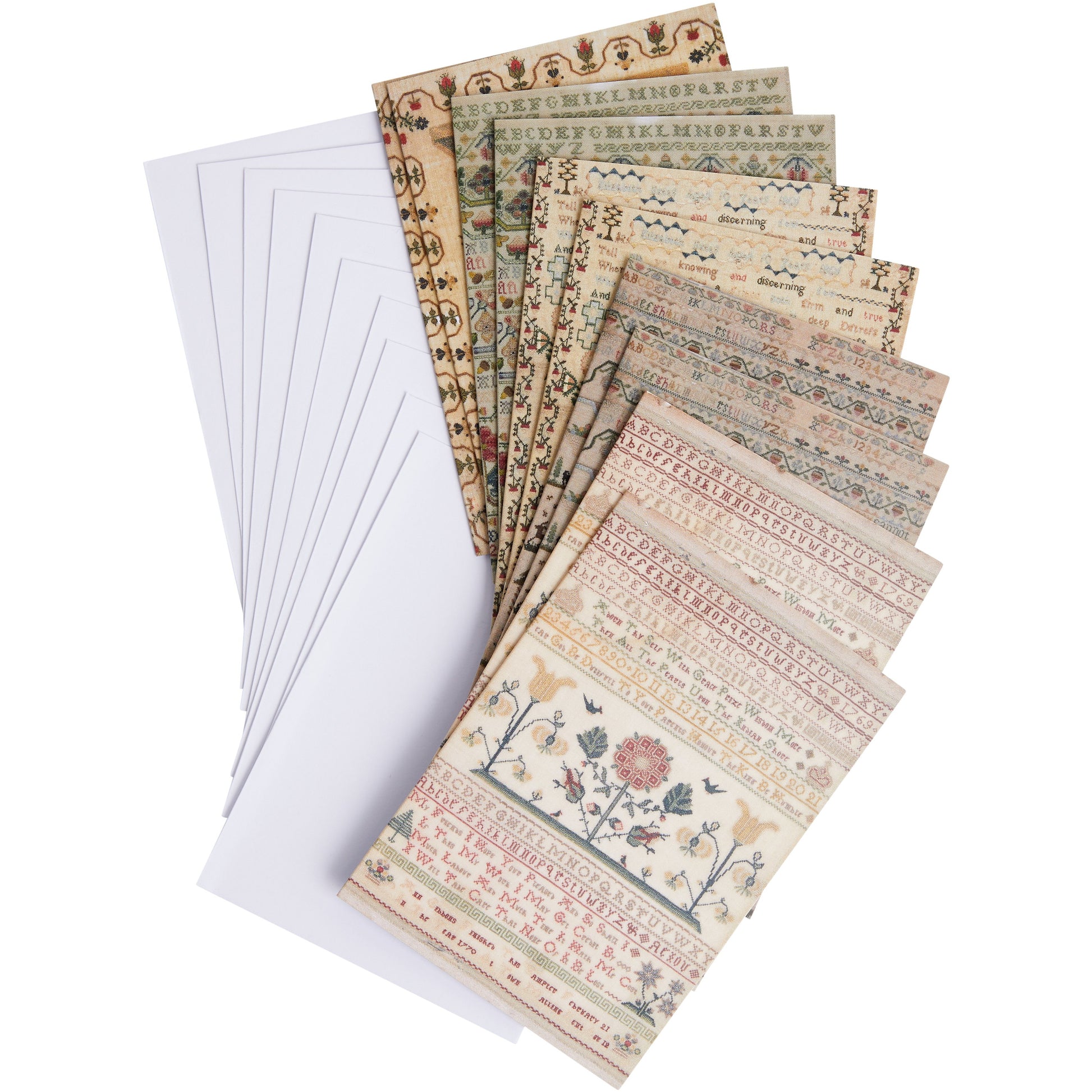 10 notelets with sampler designs from The Fitzwilliam Museum. With envelopes. Brought to you by CuratingCambridge.com