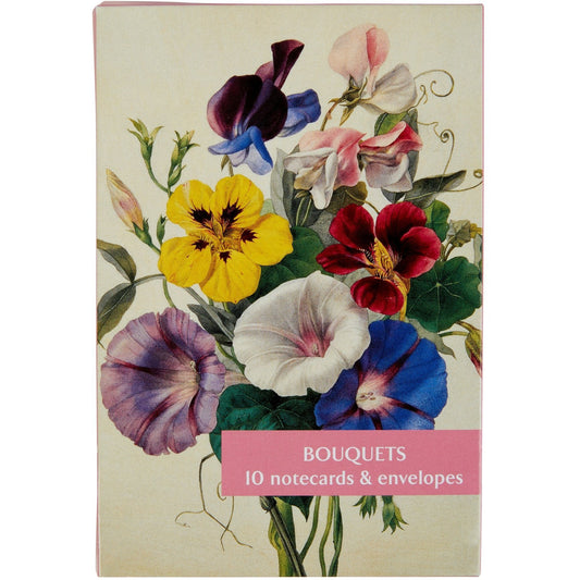 Notecard pack - Bouquets. Cover image: Sweet Peas, morning glory & nasturtiums by Marie Anne. From the Broughton Collection of The Fitzwilliam Museum, brought to you by CuratingCambridge.co.uk