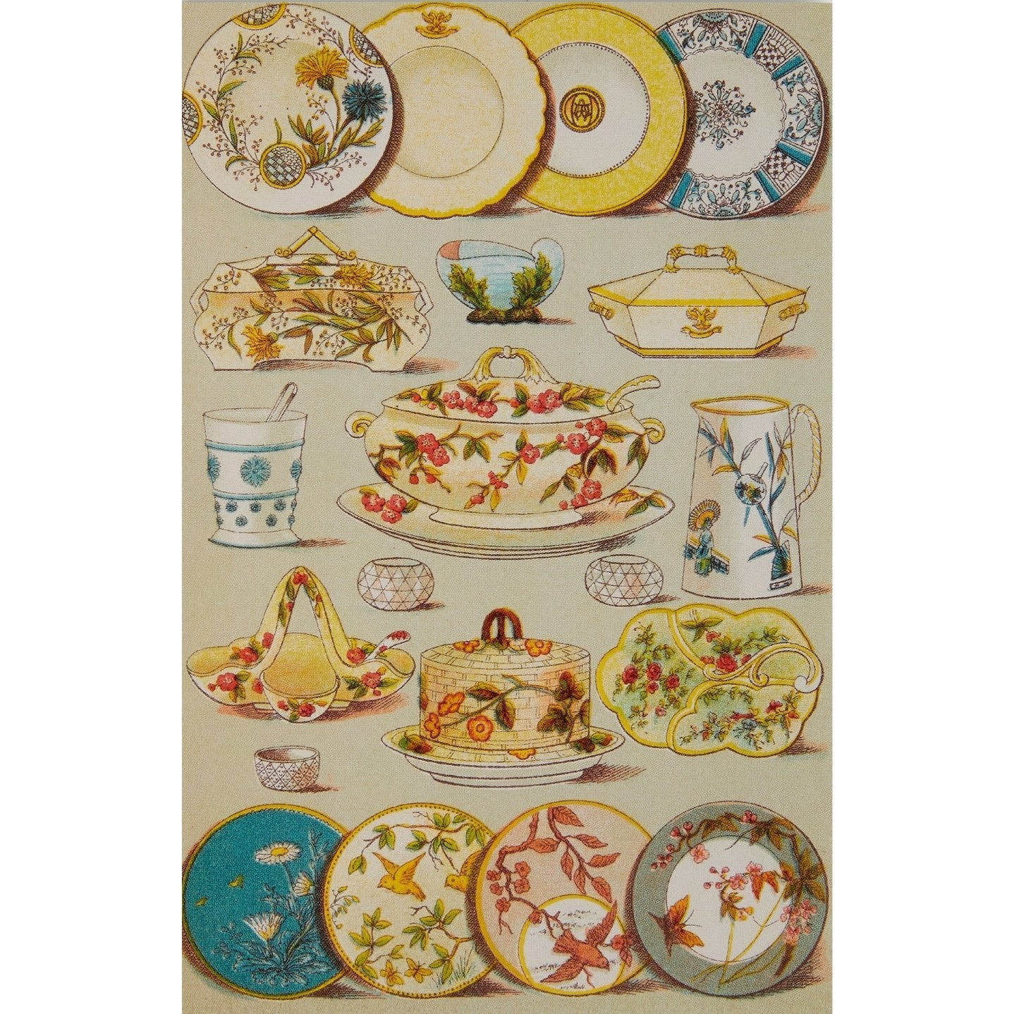 Notecard - Mrs Beeton's Book of Household Management, Dinner and Dessert China illustration. From the collection of Cambridge University Library, brought to you by CuratingCambridge.co.uk