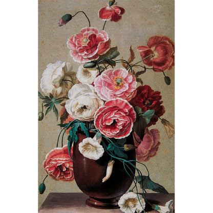 An urn of poppies and convolvulus on a stone ledge, by Antoine Berjon. From the Broughton Collection of The Fitzwilliam Museum, brought to you by CuratingCambridge.co.uk