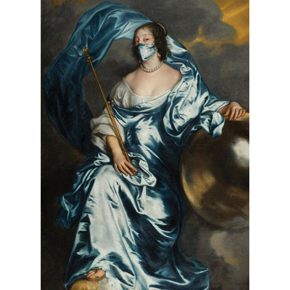 Greeting card - Countess Rachel as Fortune by Anthony van Dyck, with face mask. From the collection of The Fitzwilliam Museum, brought to you by CuratingCambridge.com