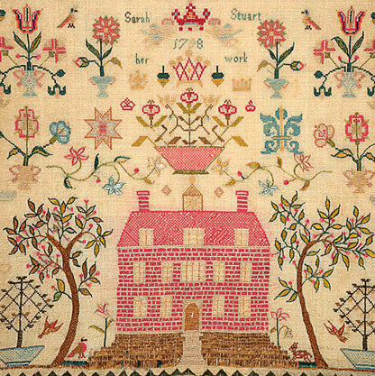 Sampler with Red House - Greeting card