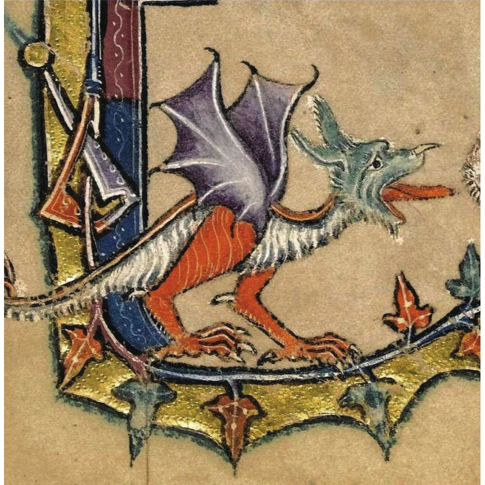 Square greeting card - winged dragon illustration against gold border details, from the Macclesfield Psalter illuminated prayer book. From the collection of The Fitzwilliam Museum, brought to you by CuratingCambridge.com
