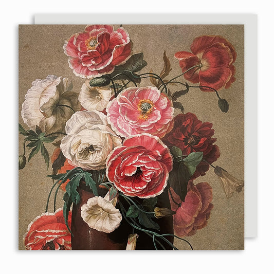 Square greetings card featuring floral art