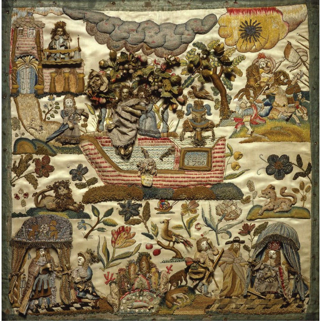 Square greeting card - raised work or stumpwork, embroidered panel showing the story of David and Bathsheba. From the collection of The Fitzwilliam Museum, brought to you by CuratingCambridge.com