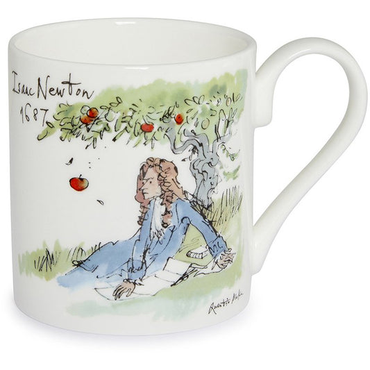 Fine bone china mug featuring Isaac Newton by Quentin Blake. Produced for the Cambridge University 800 celebrations in 2009. Brought to you by CuratingCambridge.co.uk