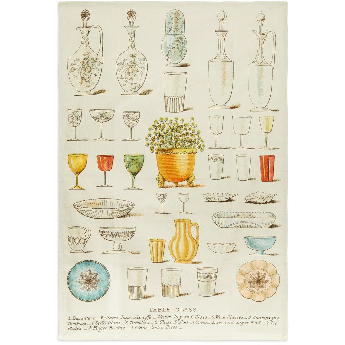 Tea towel with illustration of table glass, from Mrs Beeton's Book of Household Management. From the collection of the Cambridge University Library, brought to you by CuratingCambridge.co.uk