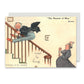Greeting card with cartoon illustration: a caricature of Charles Darwin sliding down the banisters. Titled: The Descent of Man. Further text reads 'Won't he bump.' From the collection of the Whipple Museum of the History of Science.