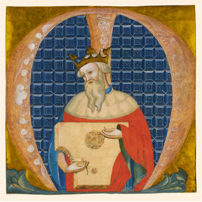 Christmas card pack - King David, or illuminated letter M. From the manuscript collection of The Fitzwilliam Museum, brought to you by CuratingCambridge.com