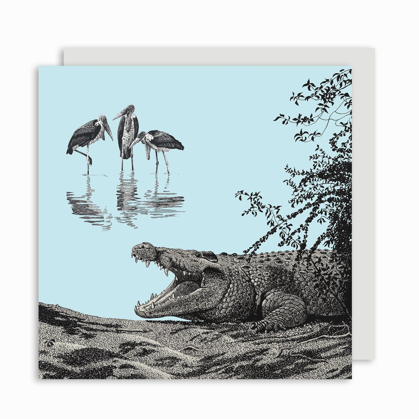 Marabou and Bull Crocodile - Greetings Card