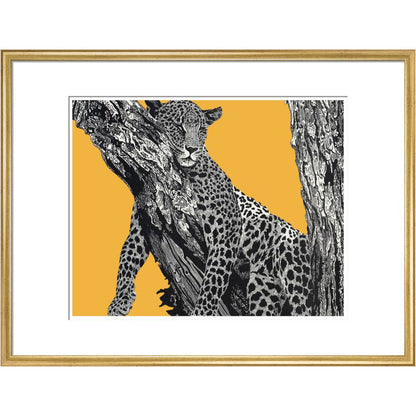 Sleeping Leopard on Yellow - art print
