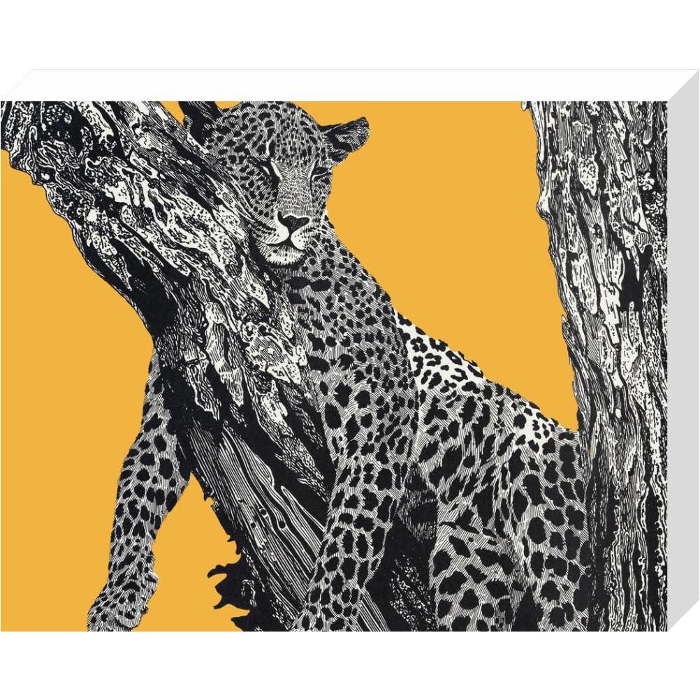 Sleeping Leopard on Yellow - art print