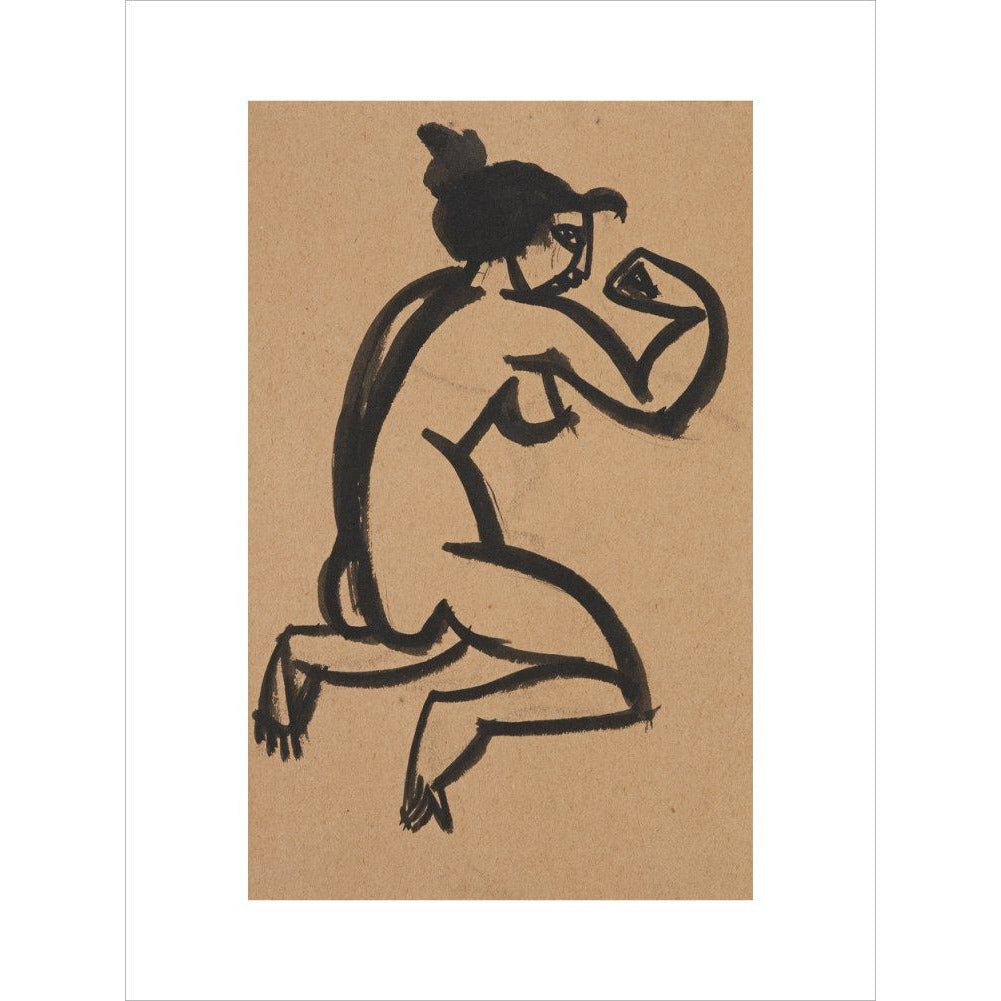 Female nude, kneeling and flexing right arm - Art print