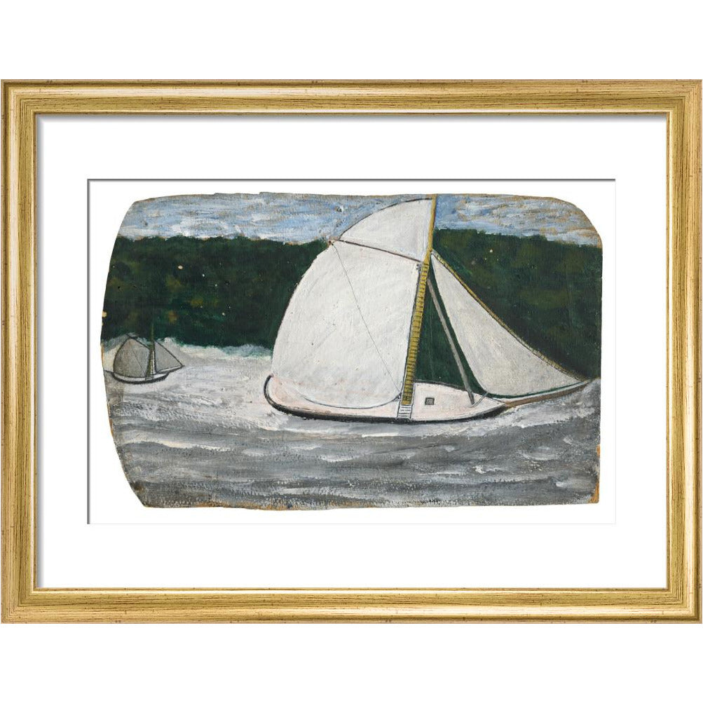 Boat with yellow mast in full sail - Art print
