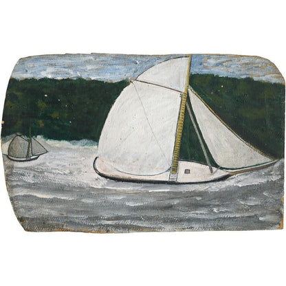 Boat with yellow mast in full sail - Art print